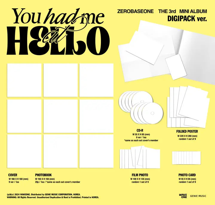 [Pre-Order] ZEROBASEONE 3rd Mini Album - You had me at HELLO (Digipack Ver.)
